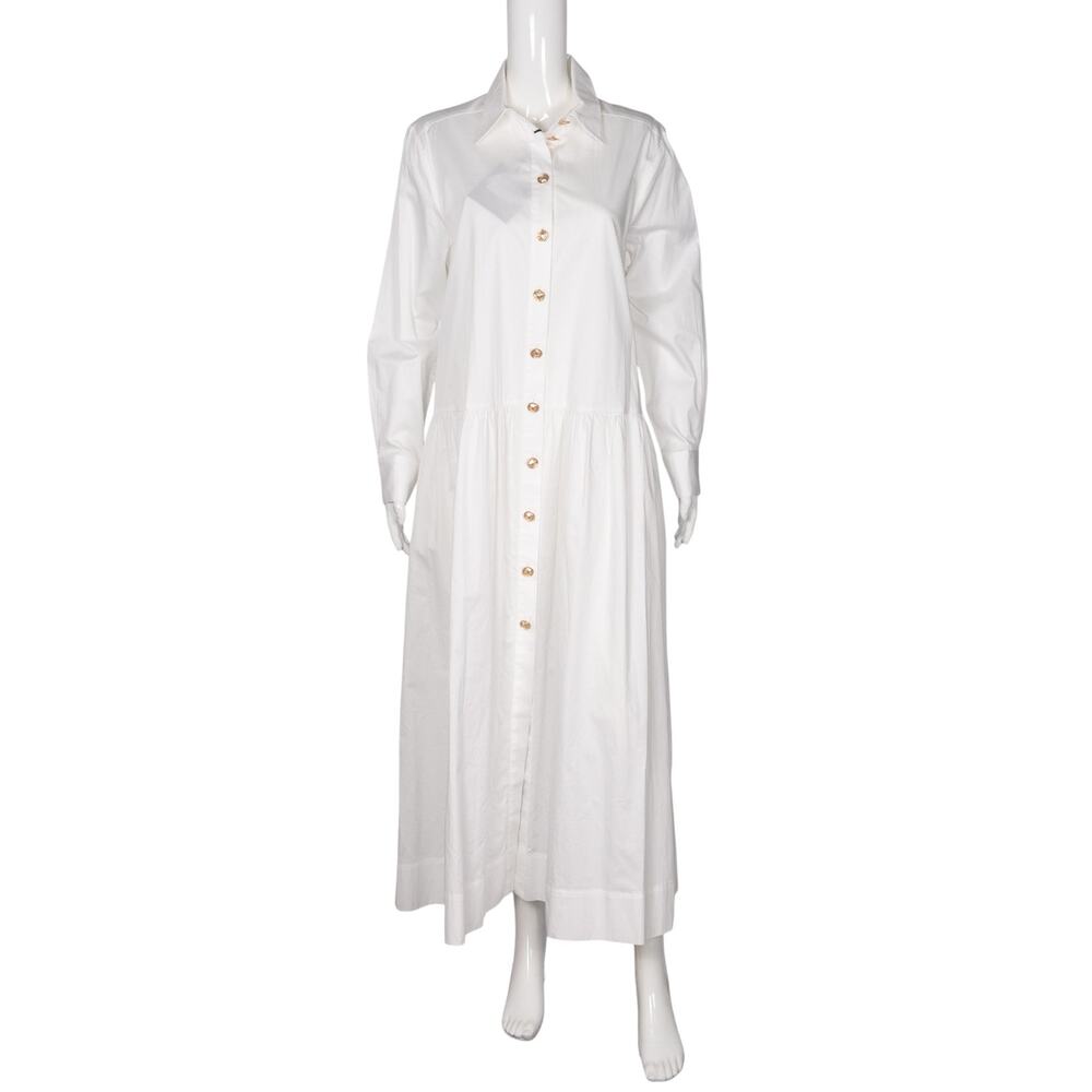 CYNTHIA ROWLEY White Cotton Button-Down Midi Dress Size L